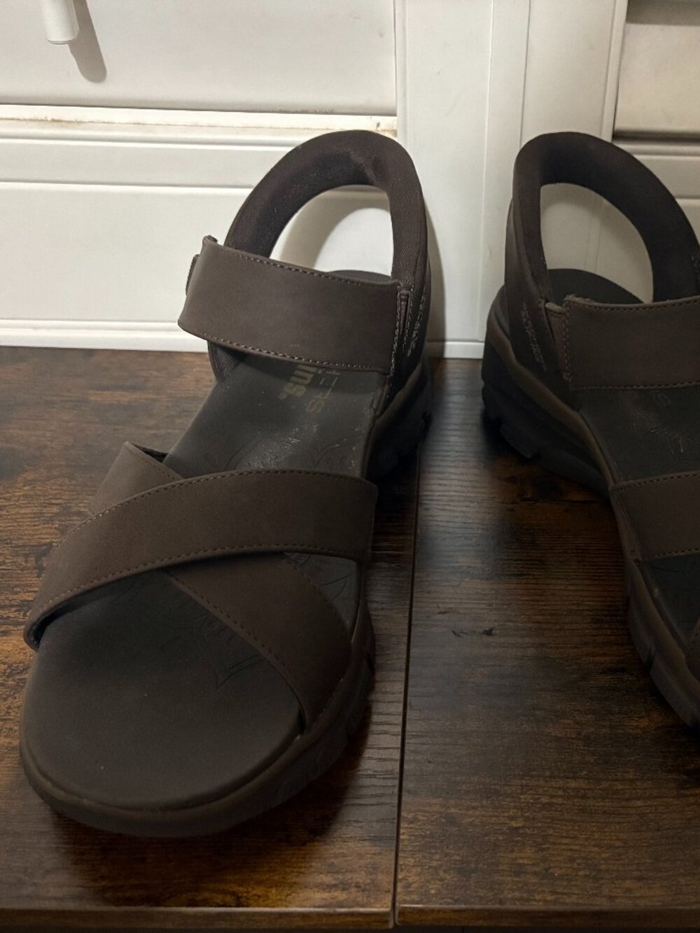 Skechers Brown Cross-Strap Comfort Sandals